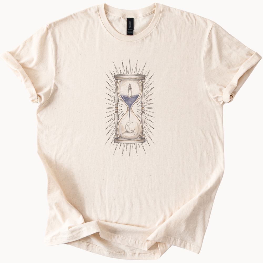 Lighthouse and Sleeping Moon Trapped in an Hourglass Tee
